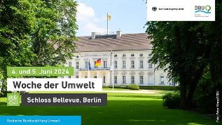 Foto von Schloss Bellevue mit Infografiken (verweist auf: Neues aus der Forschung: Die BLE auf der Woche der Umwelt)