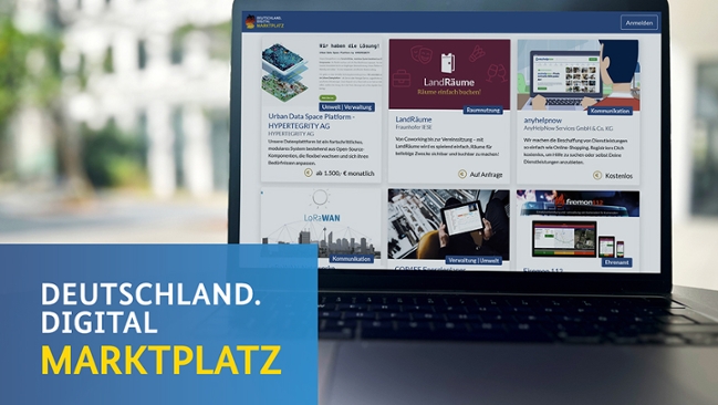 Laptop mit der geöffneten App Marktplatz Deutschland.Digital Laptop mit der geöffneten App Marktplatz Deutschland.Digital
