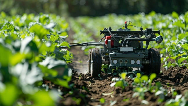 Mähroboter auf einem Acker Mähroboter auf einem Acker