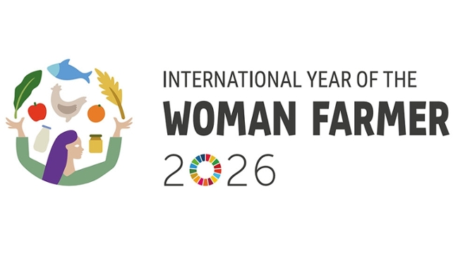 Logo Grafik mit Schriftzug "International Year Woman Farmer 2026" Logo Grafik mit Schriftzug "International Year Woman Farmer 2026"